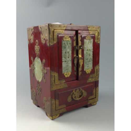 8 - Oriental jewellery chest with four drawers and doors to top. 22cm high.