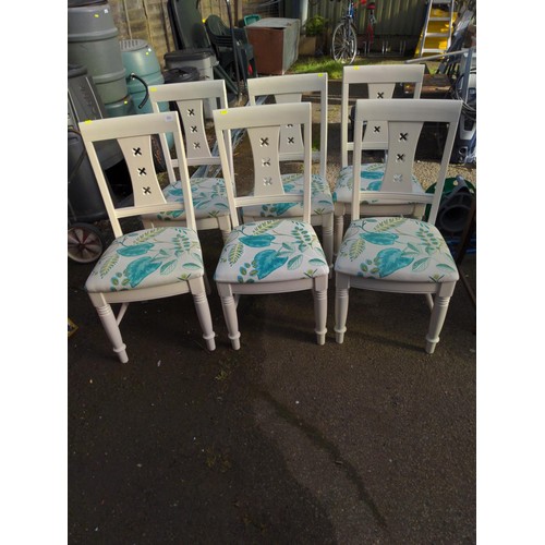 908 - Set of six hardwood dining chairs with contemporary floral cushion seats