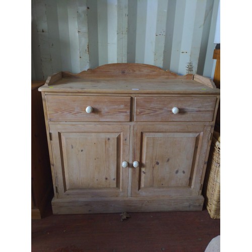 917 - Bleached pine two drawer two door cabinet W106 x D46 x H96cm