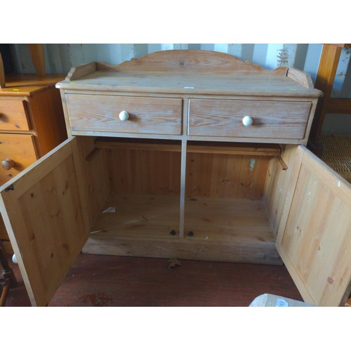 917 - Bleached pine two drawer two door cabinet W106 x D46 x H96cm