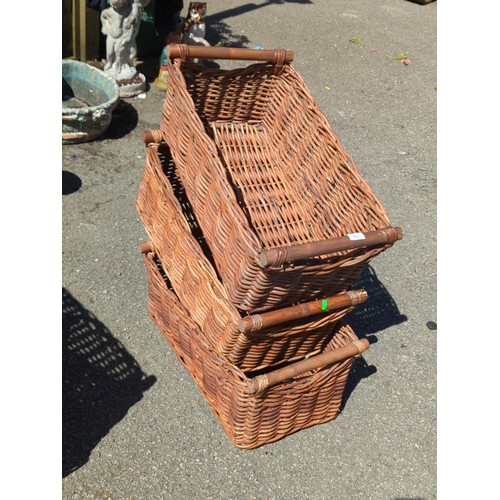 935 - 3x wicker storage baskets. W36cm D64cm H32cm