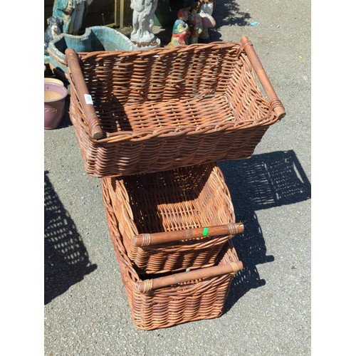 935 - 3x wicker storage baskets. W36cm D64cm H32cm