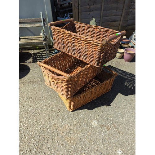 936 - 3x wicker storage baskets. W36cm D64cm H32cm