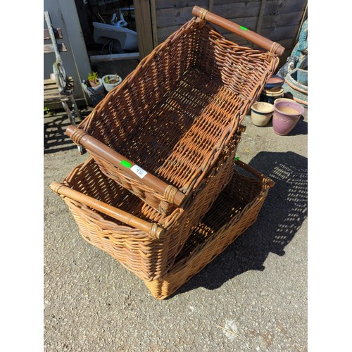 936 - 3x wicker storage baskets. W36cm D64cm H32cm