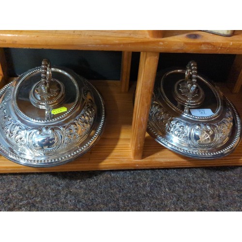 57 - Pair of silver plated tureens with removable handles. 29cm x 21cm x 8cm.