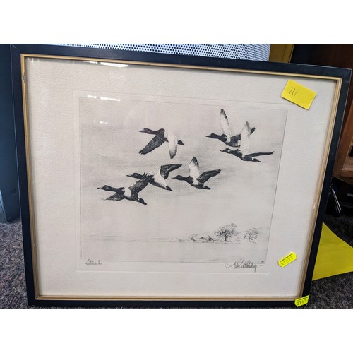 111 - Three framed prints of ducks along the Mississippi.