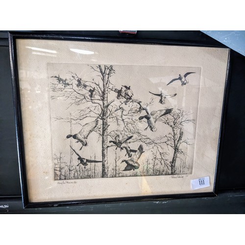 111 - Three framed prints of ducks along the Mississippi.