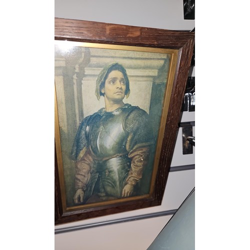 51 - 5 cold painted metal plaques featuring knights. Largest measures 35.5 x 38.5. Together with a framed... 