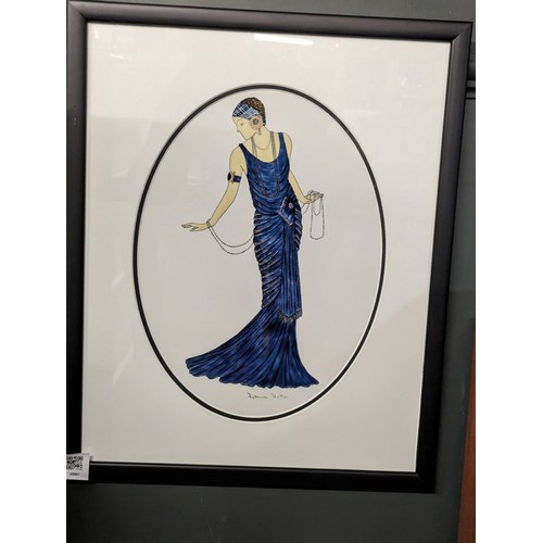 10 - Patricia Dalton - Original artwork on acetate, mounted and framed. 1920s lady in evening dress. 45cm... 