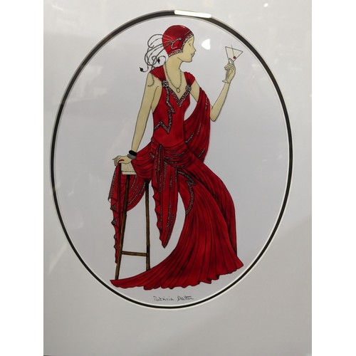 11 - Patricia Dalton - Original artwork on acetate, mounted and framed. 1920s lady in evening dress. 45cm... 