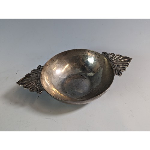 355 - Four various quaiche dishes, including silver plated, largest dia. 18.5cm