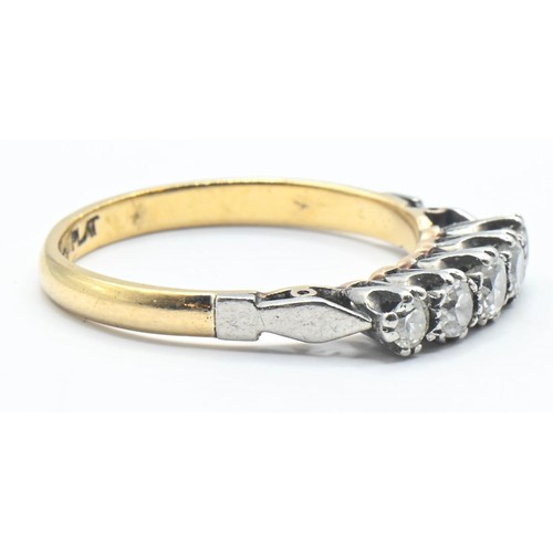 223 - 18ct gold, platinum and five stone diamond ring, size M, gross weight 2.2 grams
