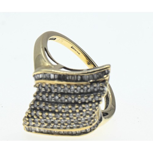 225 - 9ct gold and diamond dress ring, size O, gross weight 4.4 grams