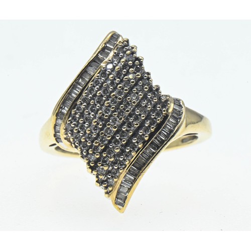 225 - 9ct gold and diamond dress ring, size O, gross weight 4.4 grams