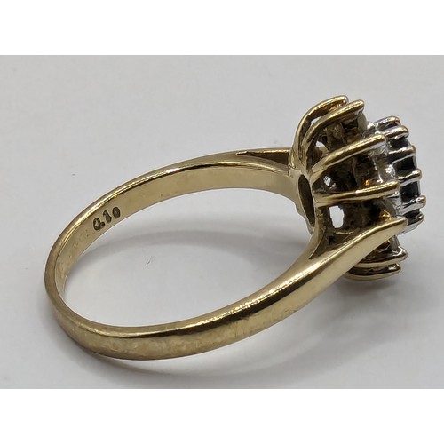 229 - 9ct gold, sapphire and diamond cluster ring, size I1/2, gross weight 2.18 grams