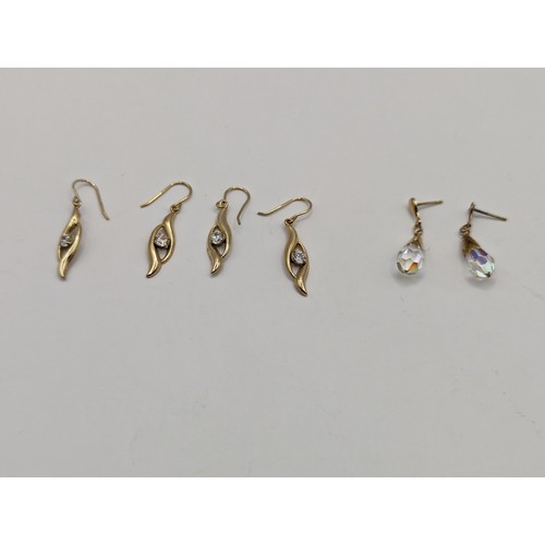 234 - Three pairs of 9ct gold mounted pendant earrings, gross weight 2.9 grams