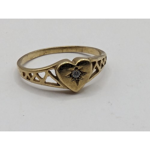 237 - 9ct gold and white stone heart-shaped ring, size K, gross weight 1.13 grams