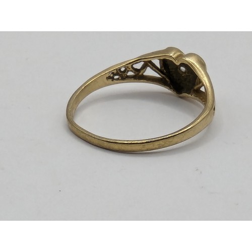 237 - 9ct gold and white stone heart-shaped ring, size K, gross weight 1.13 grams