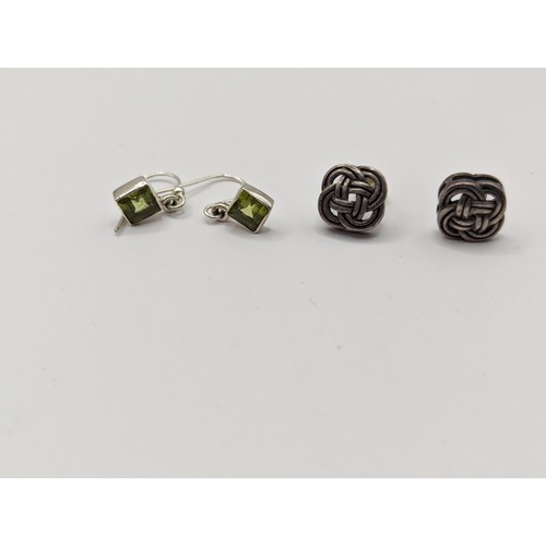 238 - Silver variously set jewellery, including two pendants with chains and three pairs of earrings, gros... 