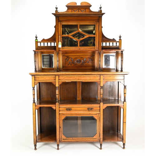 496 - Chiffonier with mirror backed, glass fronted top cabinet w122cm by d37cm by h187cm approx.