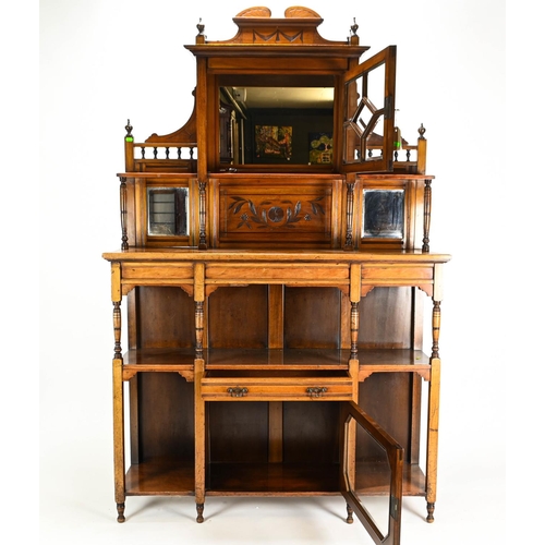 496 - Chiffonier with mirror backed, glass fronted top cabinet w122cm by d37cm by h187cm approx.