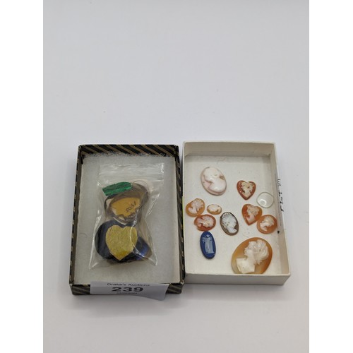 239 - Various small loose cameos and inner locket mounts and backings