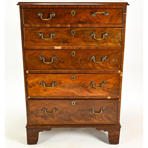 511 - Chest of 5 drawers, with flame mahogany fronted drawers, brackets supports, Brass escutcheons and ma... 