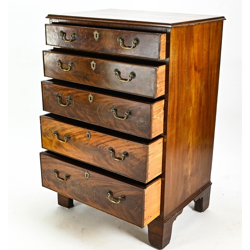 511 - Chest of 5 drawers, with flame mahogany fronted drawers, brackets supports, Brass escutcheons and ma... 