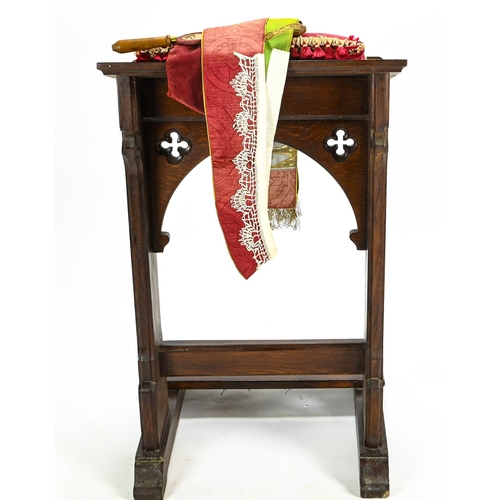 518 - Prayer kneelers with red cushion, prayer book etc 53cm by 62cm by 85cm