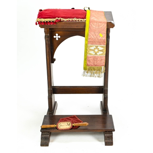 518 - Prayer kneelers with red cushion, prayer book etc 53cm by 62cm by 85cm