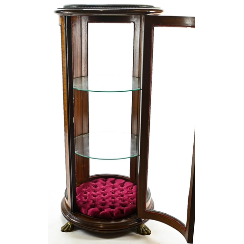 520 - Inlaid vitrine barrel shaped display cabinet with marble top. 47cm by 112cm