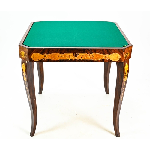 527 - Inlaid games table 77cm by 77cm 76cm