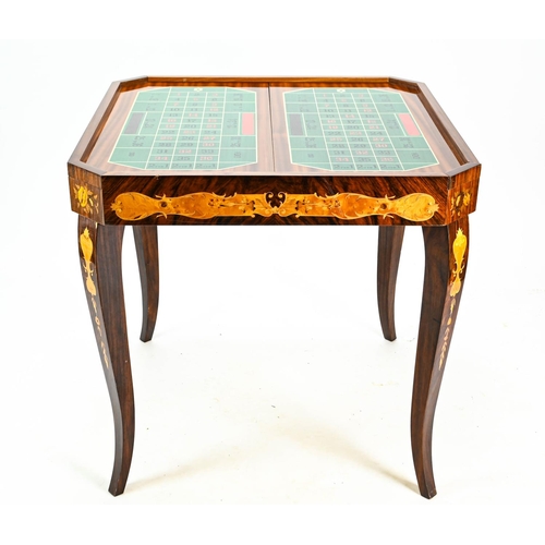 527 - Inlaid games table 77cm by 77cm 76cm