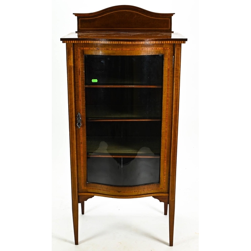 532 - Mahogany inlaid glazed fronted display cabinet with internal shelves 54cm x 40cm x 114cm