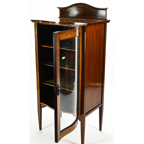 532 - Mahogany inlaid glazed fronted display cabinet with internal shelves 54cm x 40cm x 114cm