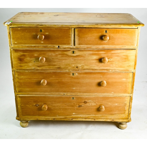 544 - Pine 2 over 3 chest of drawers 101cm by 50cm by 92cm