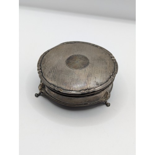 266 - George V silver jewellery box, Synyer & Beddoes, Birmingham 1919, of circular footed form, lid d... 