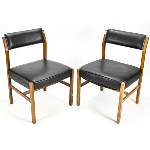 554 - Pair of black R.Foster & son MOD issue leather and teak dining chairs. 52cm by 48cm by 78cm