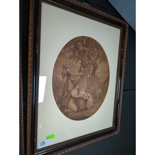 13 - Four mezzotints of pastoral scenes in oval mounts and framed. 36cm x 45cm