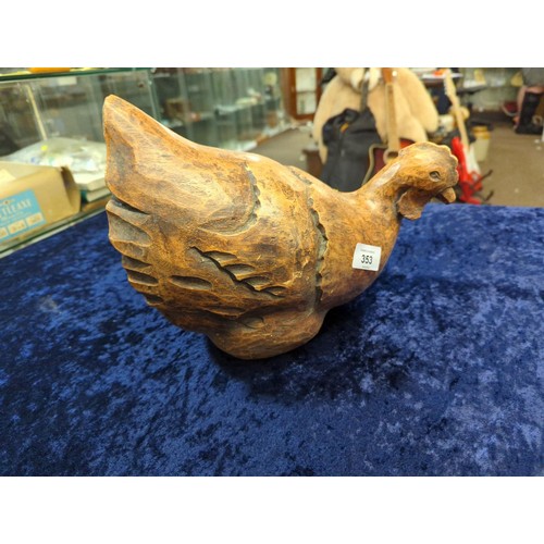 353 - Carved wooden chicken, height 22cm, width 30cm