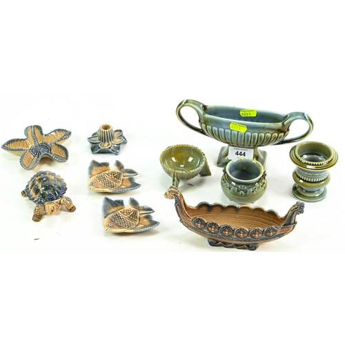 444 - Six Wade and four Irish Porcelain items inc. twin handled vase, Viking ship and turtle trinket pot