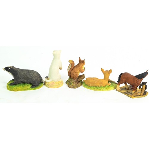 445 - Five Aynsley Animal Kingdom figures inc. Fawn, white stoat, badger etc. all with original boxes