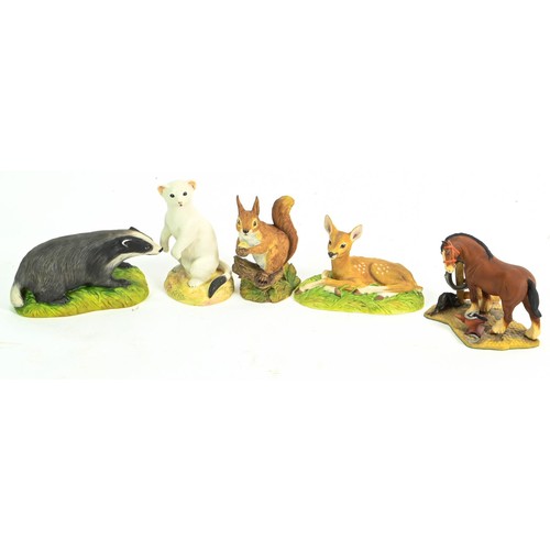 445 - Five Aynsley Animal Kingdom figures inc. Fawn, white stoat, badger etc. all with original boxes