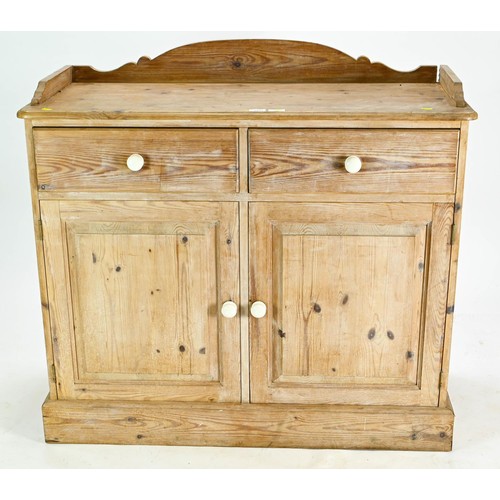 507 - Bleached pine two drawer two door cabinet W106 x D46 x H96cm