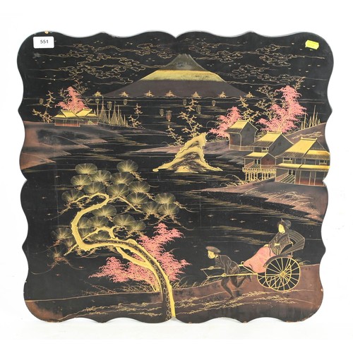 551 - Oriental lacquer ware table top 61 x 59.5cm