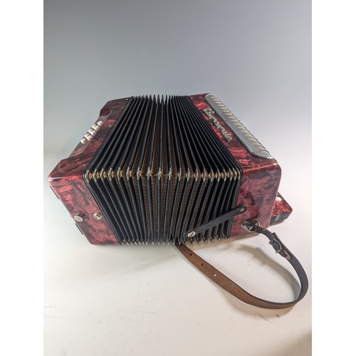 150 - Barcarole accordion with black leather strap, 31cm by 19cm 32cm.