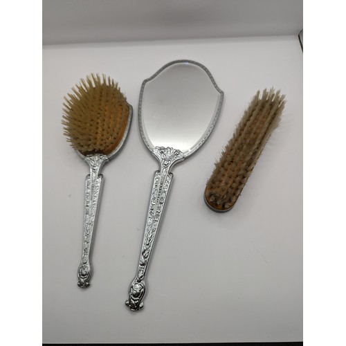 281 - Art Deco style green enamel and chrome three piece dressing table set