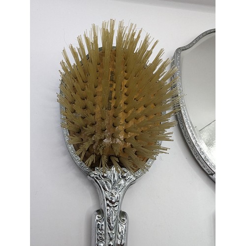 281 - Art Deco style green enamel and chrome three piece dressing table set