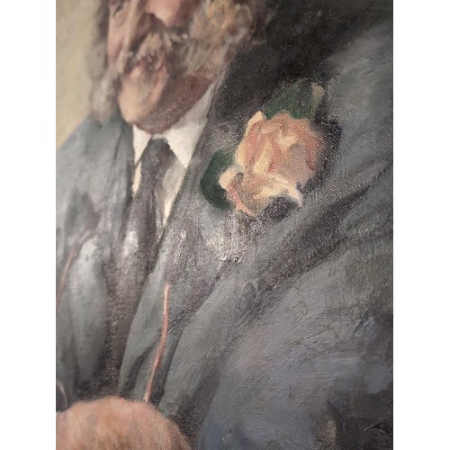 27 - Oil on canvas portrait of a mustachioed gentleman, believed to be Harry Wheatcroft. 63cm x 76cm