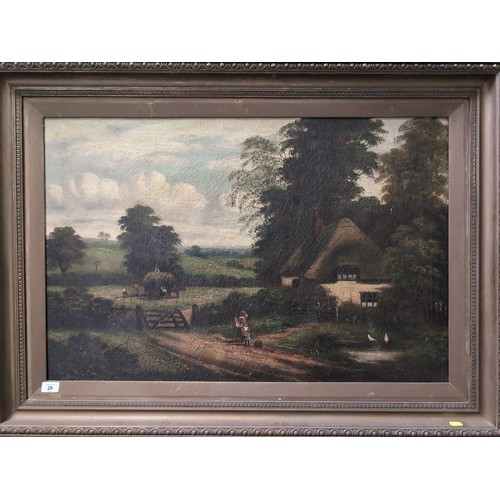 29 - Oil on canvas of a pastoral scene signed Car ? lower left. Craqueleur to surface, 81cm x 111cm